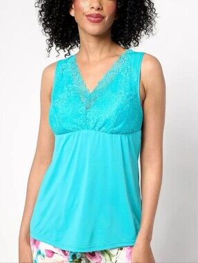 Lace Trim Aqua Sleeveless Tank Top